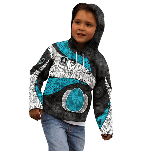 Personalized Power Football Kid Hoodie Easter Egg Pattern Teal Monochrome Tribal Dot Style