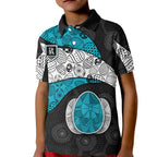 Personalized Power Football Kid Polo Shirt Easter Egg Pattern Teal Monochrome Tribal Dot Style