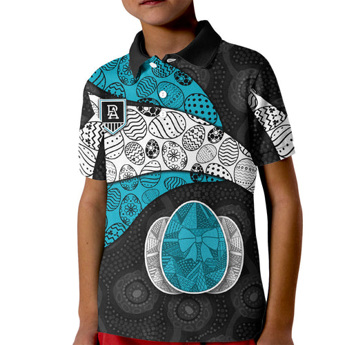 Personalized Power Football Kid Polo Shirt Easter Egg Pattern Teal Monochrome Tribal Dot Style