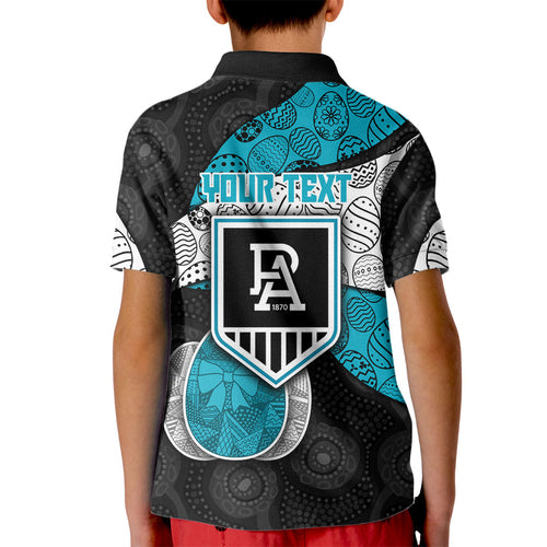 Personalized Power Football Kid Polo Shirt Easter Egg Pattern Teal Monochrome Tribal Dot Style