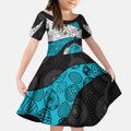 Personalized Power Football Kid Short Sleeve Dress Easter Egg Pattern Teal Monochrome Tribal Dot Style