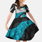 Personalized Power Football Kid Short Sleeve Dress Easter Egg Pattern Teal Monochrome Tribal Dot Style