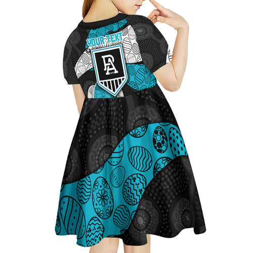 Personalized Power Football Kid Short Sleeve Dress Easter Egg Pattern Teal Monochrome Tribal Dot Style