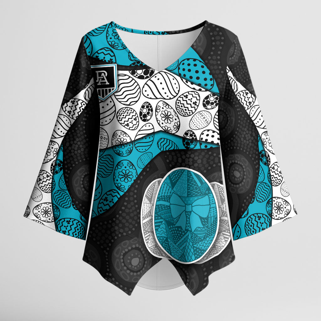 Personalized Power Football Kimono Sleeve Blouse Easter Egg Pattern Teal Monochrome Tribal Dot Style