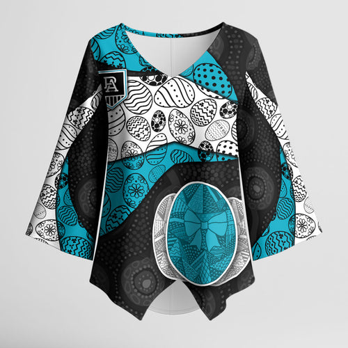 Personalized Power Football Kimono Sleeve Blouse Easter Egg Pattern Teal Monochrome Tribal Dot Style