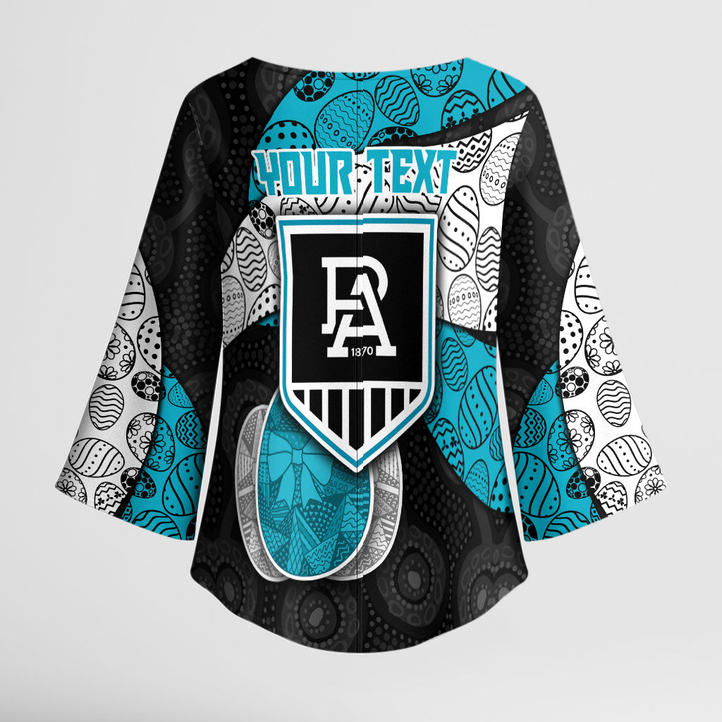 Personalized Power Football Kimono Sleeve Blouse Easter Egg Pattern Teal Monochrome Tribal Dot Style
