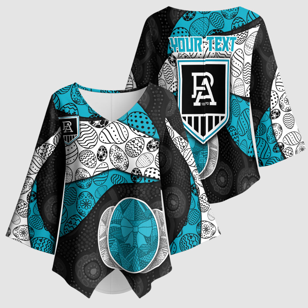 Personalized Power Football Kimono Sleeve Blouse Easter Egg Pattern Teal Monochrome Tribal Dot Style