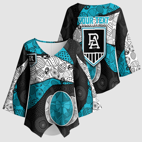 Personalized Power Football Kimono Sleeve Blouse Easter Egg Pattern Teal Monochrome Tribal Dot Style