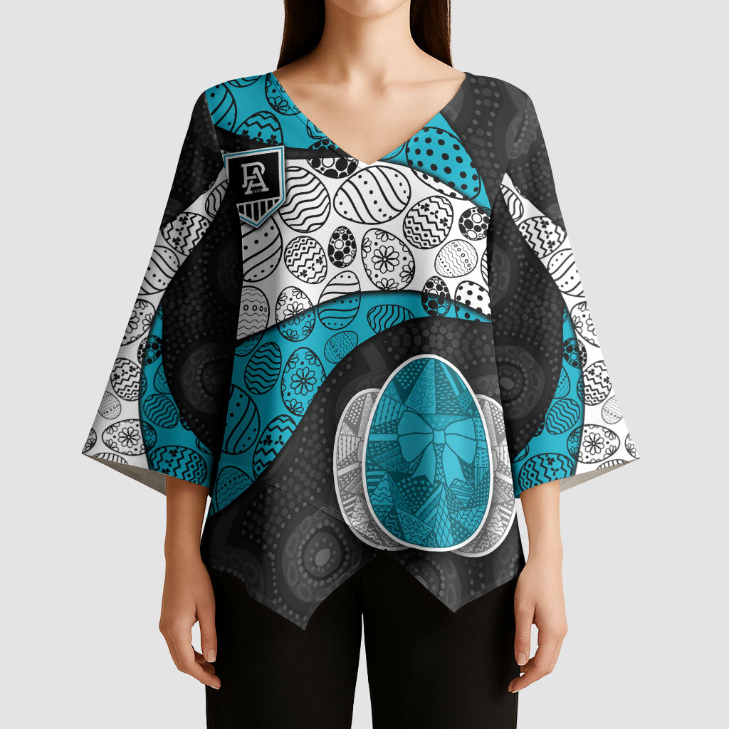 Personalized Power Football Kimono Sleeve Blouse Easter Egg Pattern Teal Monochrome Tribal Dot Style