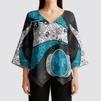 Personalized Power Football Kimono Sleeve Blouse Easter Egg Pattern Teal Monochrome Tribal Dot Style