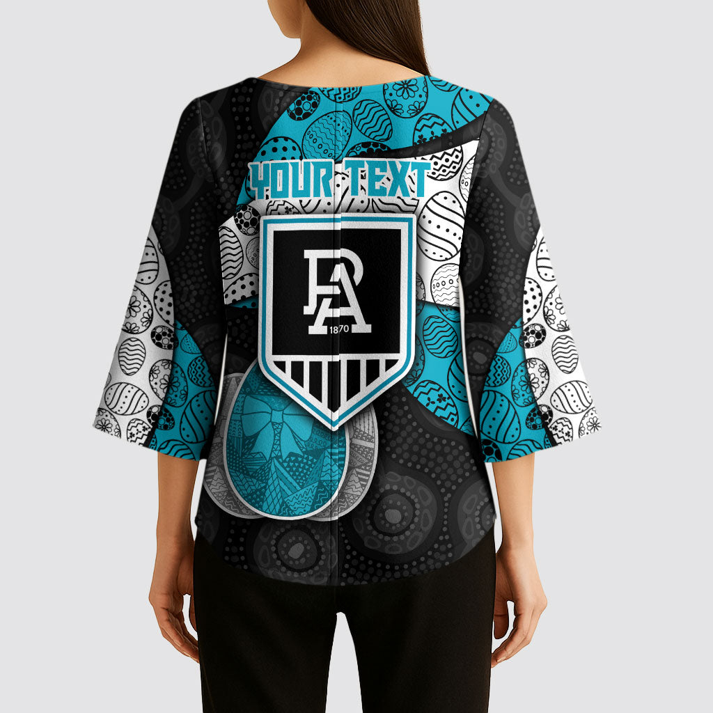 Personalized Power Football Kimono Sleeve Blouse Easter Egg Pattern Teal Monochrome Tribal Dot Style
