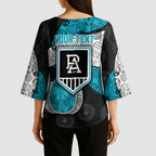 Personalized Power Football Kimono Sleeve Blouse Easter Egg Pattern Teal Monochrome Tribal Dot Style