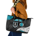 Personalized Power Football Leather Tote Bag Easter Egg Pattern Teal Monochrome Tribal Dot Style
