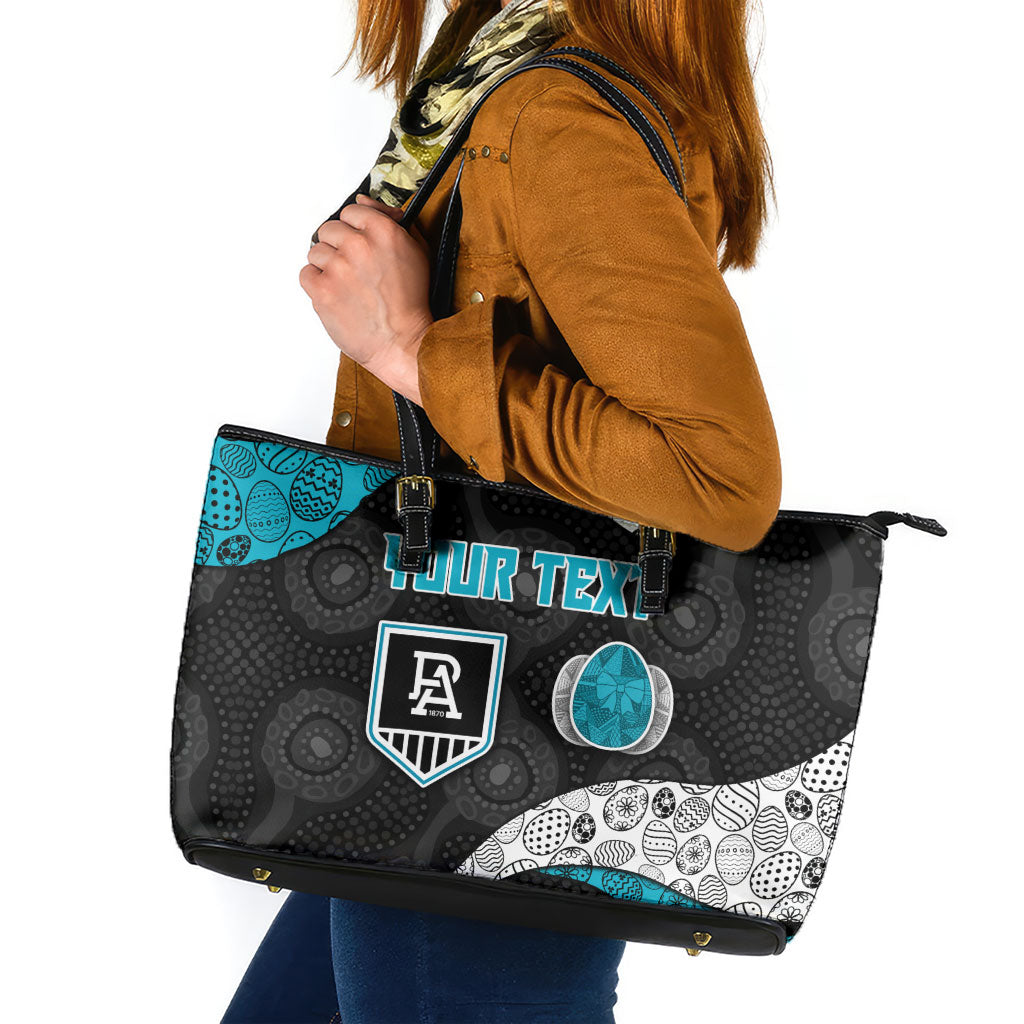 Personalized Power Football Leather Tote Bag Easter Egg Pattern Teal Monochrome Tribal Dot Style