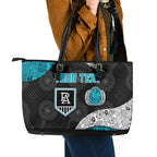 Personalized Power Football Leather Tote Bag Easter Egg Pattern Teal Monochrome Tribal Dot Style