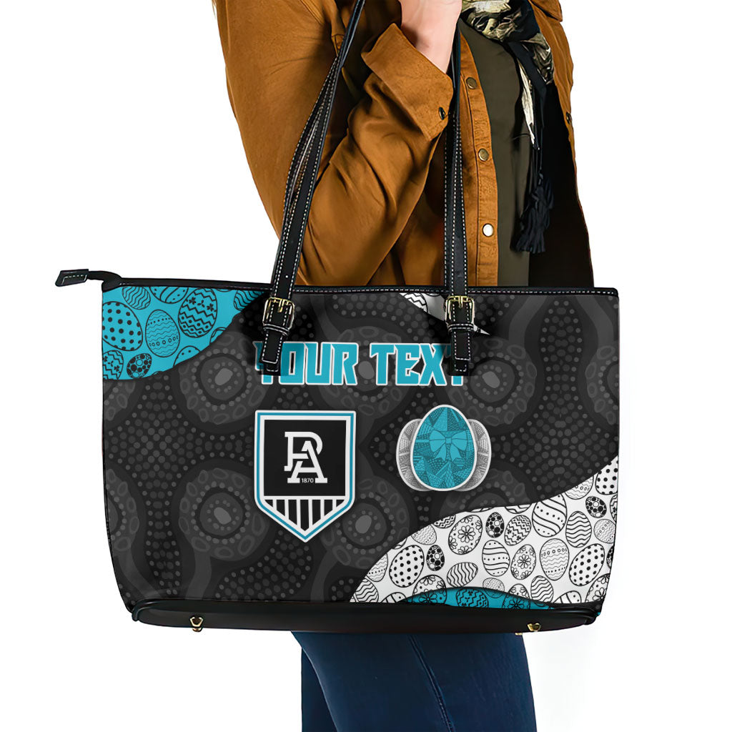 Personalized Power Football Leather Tote Bag Easter Egg Pattern Teal Monochrome Tribal Dot Style