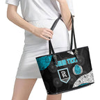 Personalized Power Football Leather Tote Bag Easter Egg Pattern Teal Monochrome Tribal Dot Style