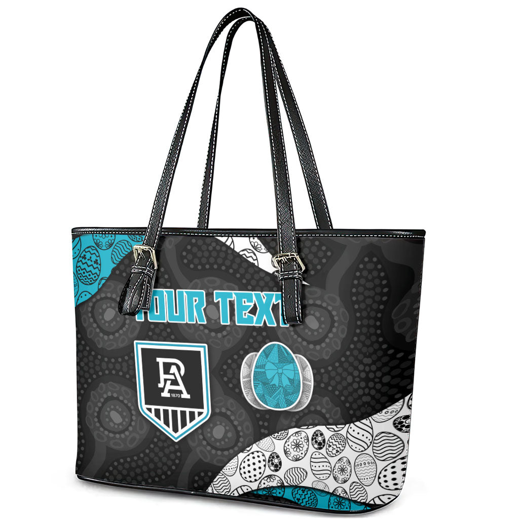 Personalized Power Football Leather Tote Bag Easter Egg Pattern Teal Monochrome Tribal Dot Style