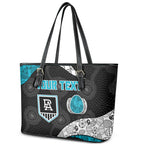 Personalized Power Football Leather Tote Bag Easter Egg Pattern Teal Monochrome Tribal Dot Style