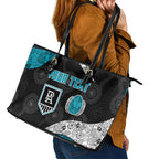 Personalized Power Football Leather Tote Bag Easter Egg Pattern Teal Monochrome Tribal Dot Style