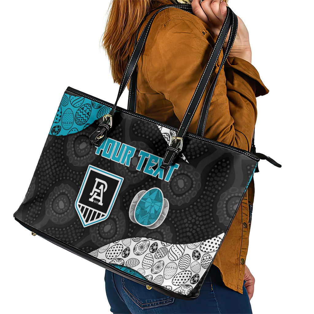 Personalized Power Football Leather Tote Bag Easter Egg Pattern Teal Monochrome Tribal Dot Style