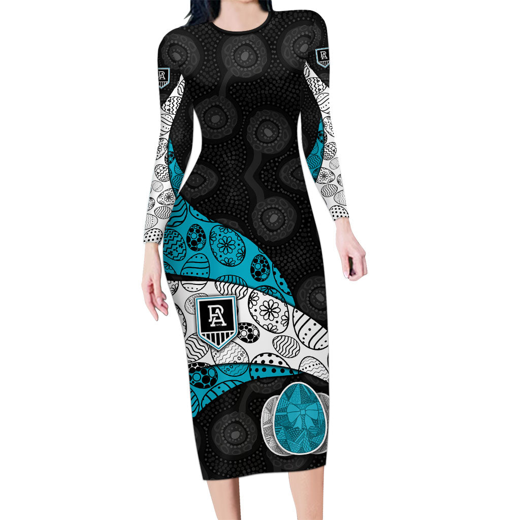 Personalized Power Football Long Sleeve Bodycon Dress Easter Egg Pattern Teal Monochrome Tribal Dot Style