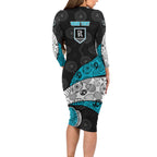 Personalized Power Football Long Sleeve Bodycon Dress Easter Egg Pattern Teal Monochrome Tribal Dot Style