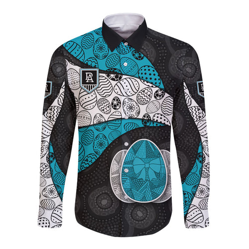 Personalized Power Football Long Sleeve Button Shirt Easter Egg Pattern Teal Monochrome Tribal Dot Style