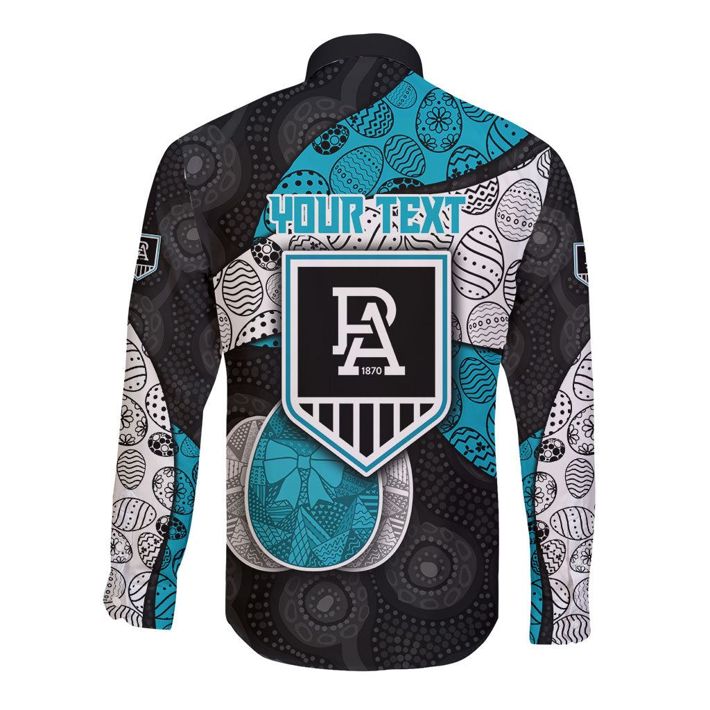 Personalized Power Football Long Sleeve Button Shirt Easter Egg Pattern Teal Monochrome Tribal Dot Style