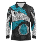 Personalized Power Football Long Sleeve Polo Shirt Easter Egg Pattern Teal Monochrome Tribal Dot Style