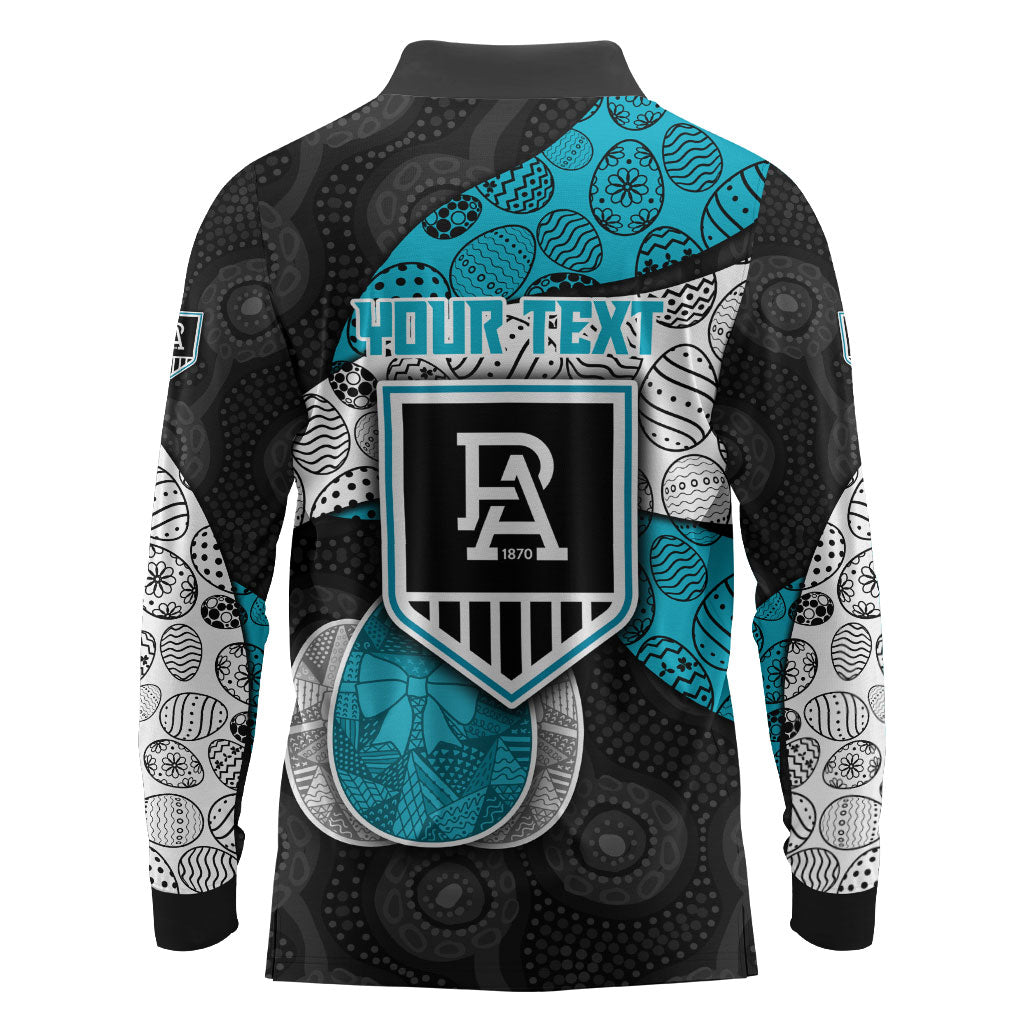 Personalized Power Football Long Sleeve Polo Shirt Easter Egg Pattern Teal Monochrome Tribal Dot Style