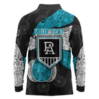 Personalized Power Football Long Sleeve Polo Shirt Easter Egg Pattern Teal Monochrome Tribal Dot Style
