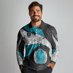Personalized Power Football Long Sleeve Polo Shirt Easter Egg Pattern Teal Monochrome Tribal Dot Style