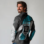 Personalized Power Football Long Sleeve Polo Shirt Easter Egg Pattern Teal Monochrome Tribal Dot Style