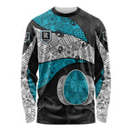 Personalized Power Football Long Sleeve Shirt Easter Egg Pattern Teal Monochrome Tribal Dot Style