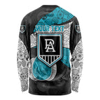 Personalized Power Football Long Sleeve Shirt Easter Egg Pattern Teal Monochrome Tribal Dot Style