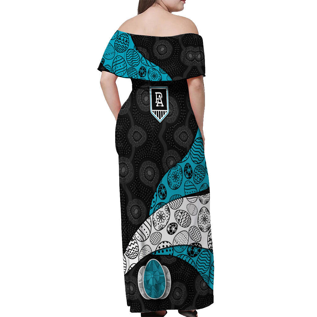 Personalized Power Football Off Shoulder Maxi Dress Easter Egg Pattern Teal Monochrome Tribal Dot Style