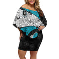Personalized Power Football Off Shoulder Short Dress Easter Egg Pattern Teal Monochrome Tribal Dot Style