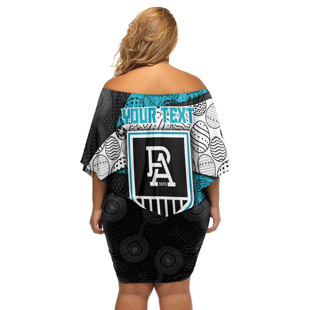 Personalized Power Football Off Shoulder Short Dress Easter Egg Pattern Teal Monochrome Tribal Dot Style