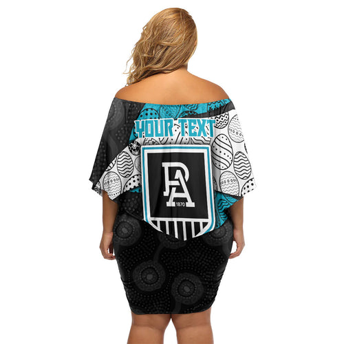Personalized Power Football Off Shoulder Short Dress Easter Egg Pattern Teal Monochrome Tribal Dot Style