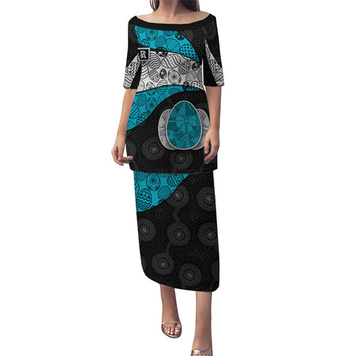 Personalized Power Football Puletasi Easter Egg Pattern Teal Monochrome Tribal Dot Style