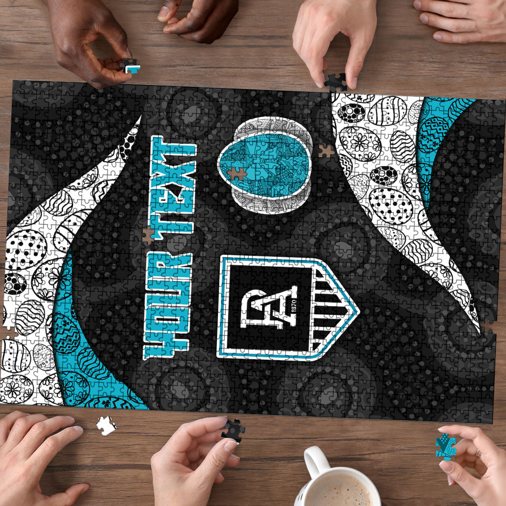 Personalized Power Football Puzzle Easter Egg Pattern Teal Monochrome Tribal Dot Style