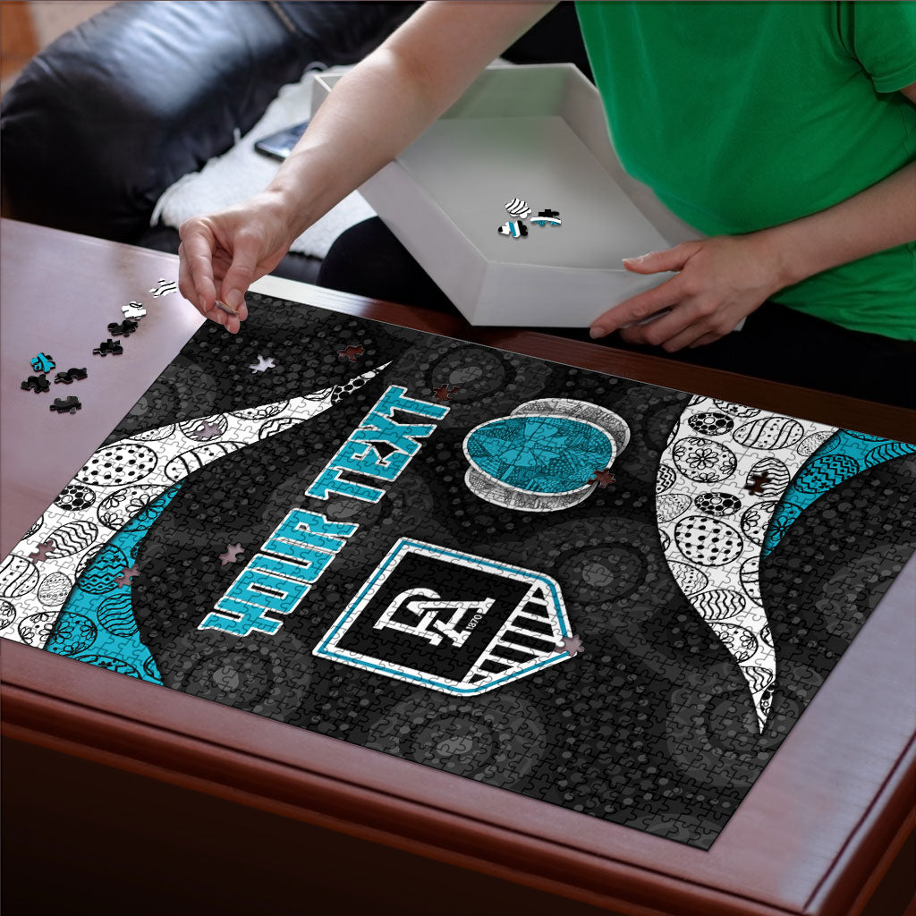 Personalized Power Football Puzzle Easter Egg Pattern Teal Monochrome Tribal Dot Style