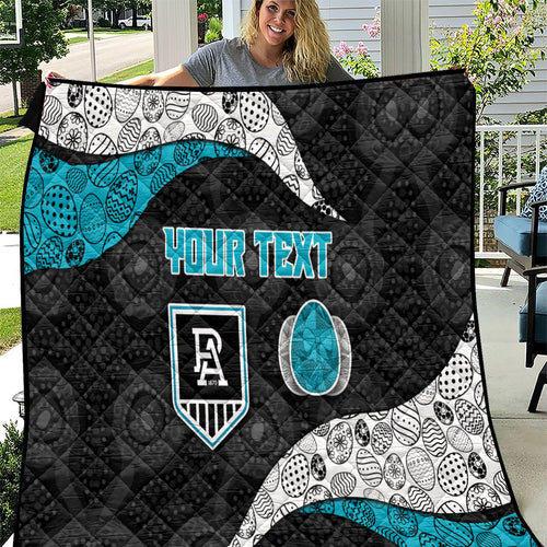 Personalized Power Football Quilt Easter Egg Pattern Teal Monochrome Tribal Dot Style