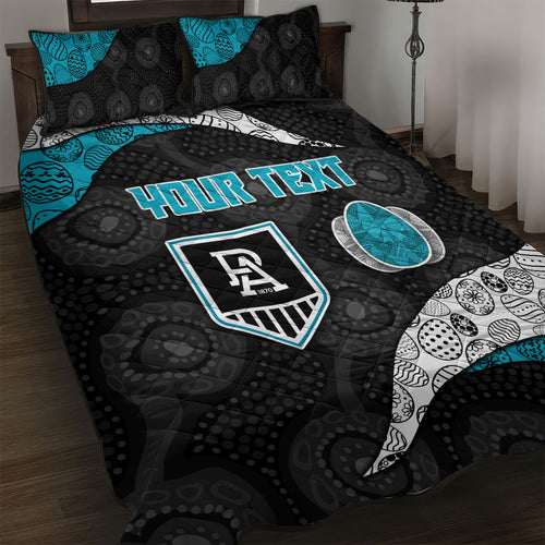 Personalized Power Football Quilt Bed Set Easter Egg Pattern Teal Monochrome Tribal Dot Style