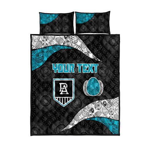 Personalized Power Football Quilt Bed Set Easter Egg Pattern Teal Monochrome Tribal Dot Style