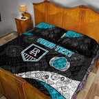 Personalized Power Football Quilt Bed Set Easter Egg Pattern Teal Monochrome Tribal Dot Style