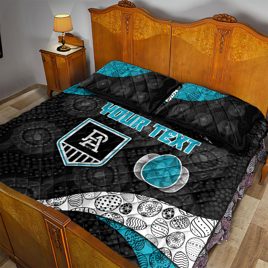Personalized Power Football Quilt Bed Set Easter Egg Pattern Teal Monochrome Tribal Dot Style