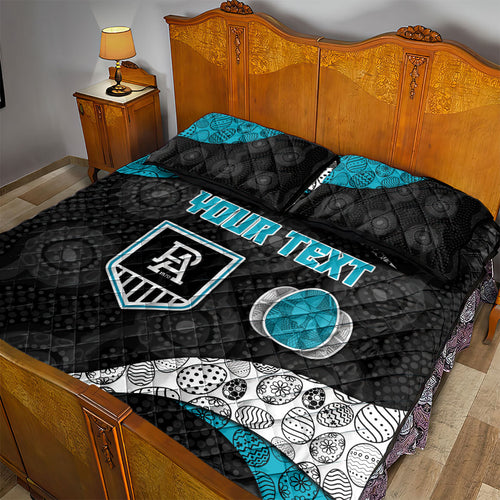 Personalized Power Football Quilt Bed Set Easter Egg Pattern Teal Monochrome Tribal Dot Style