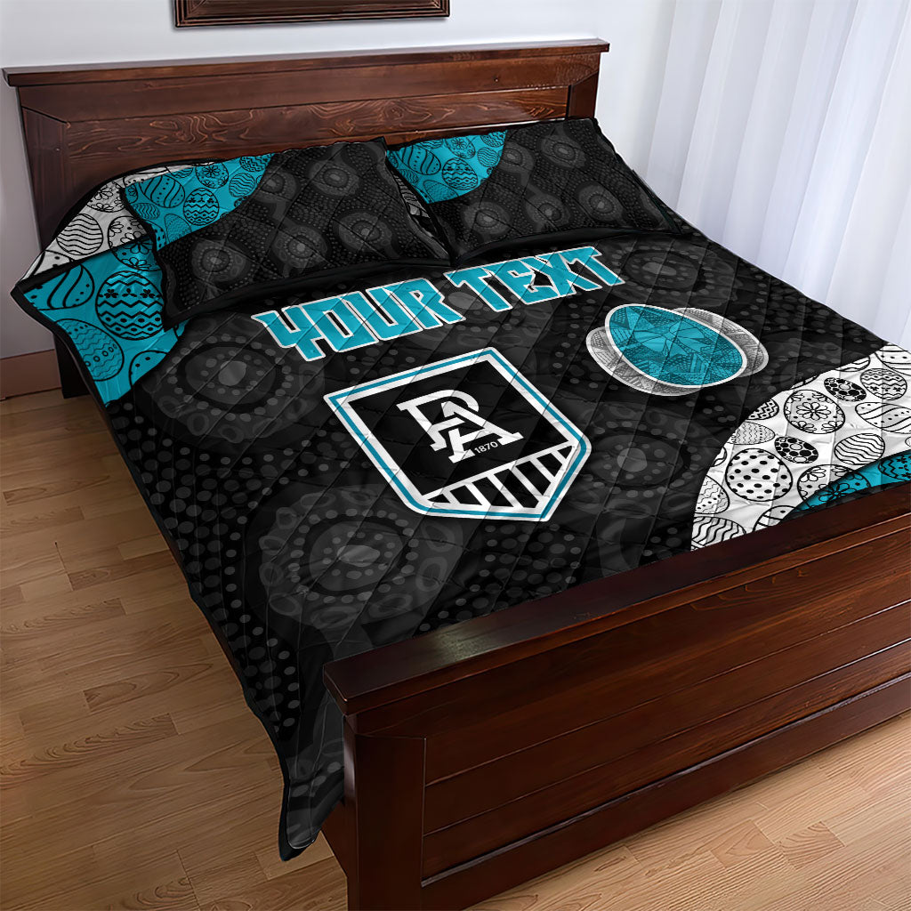 Personalized Power Football Quilt Bed Set Easter Egg Pattern Teal Monochrome Tribal Dot Style